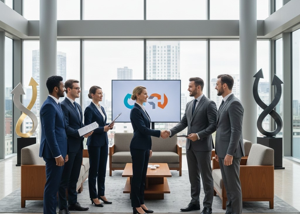 Informal meeting from above to illustrate mergers and acquisitions