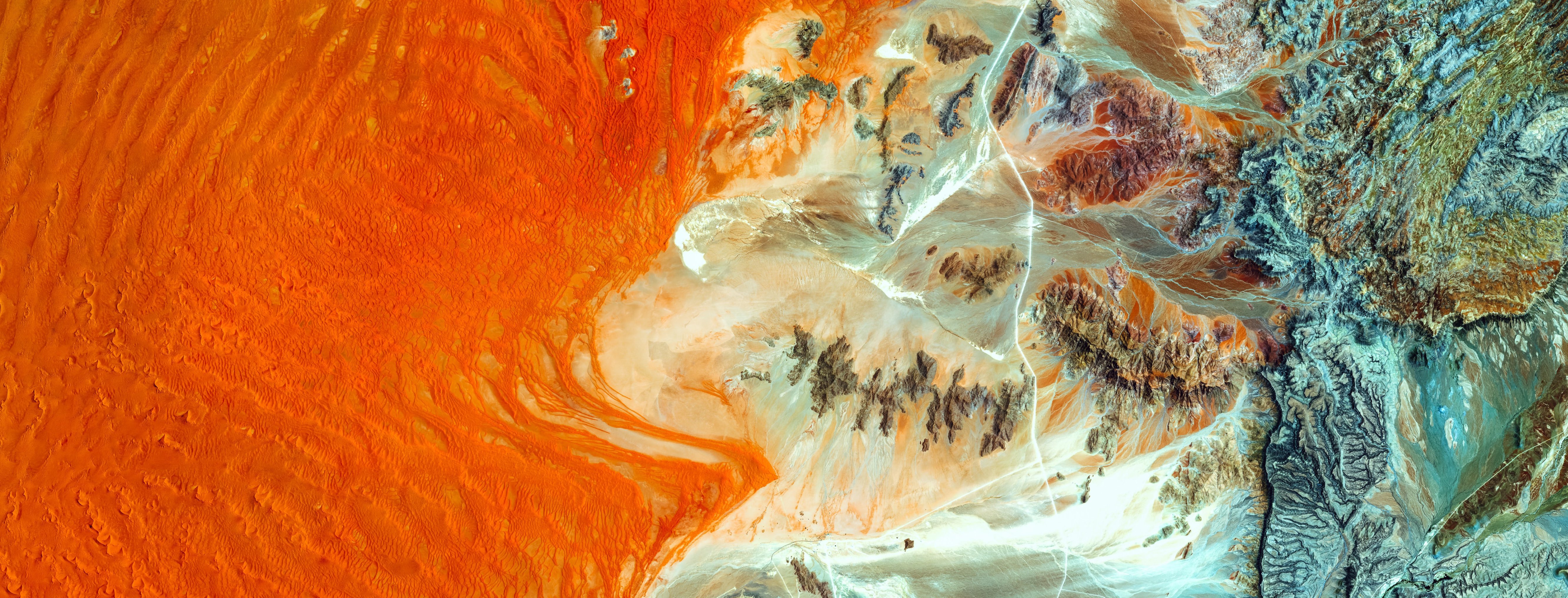 Arial photo of red sea and mountains